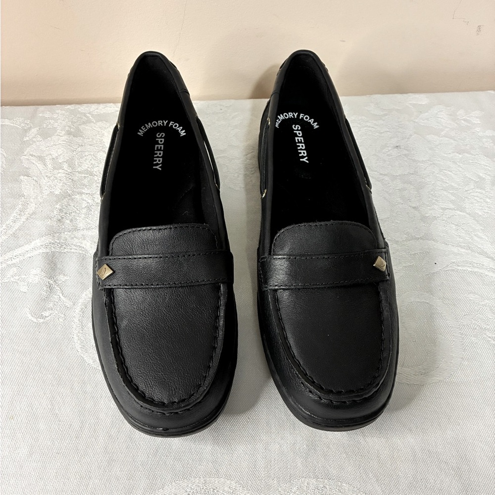 Sperry Women’s “Minnow Fish” Black Leather/Fabric Slip-On Boat Shoe/Loafer